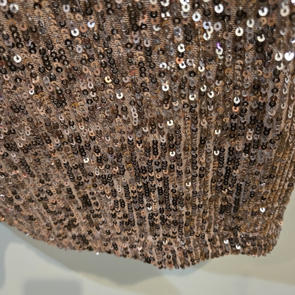 Eliza J Sequin V-Neck Cocktail Mini Dress/ Sheath - Rose Gold/Baloon Sleeves NWT - Picture 7 of 16